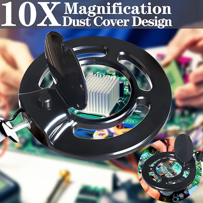 10X Magnifying Glass with Light, KIRKAS 2,200 Lumens LED Magnifying Lamp with Clamp, Stepless Dimmable Real Glass Lens Magnifier, Adjustable Arm Workbench Light for Close Work Hobby Repair - Black - LeafyLoom