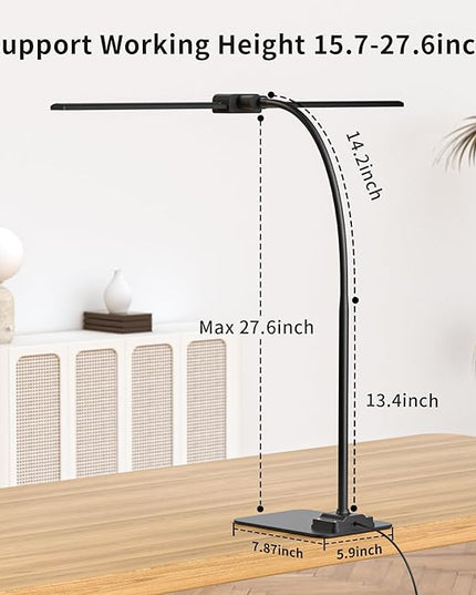 KableRika Desk Lamp Double Light: Bright Led Desk Lights for Home Office - Eye Care Reading Table lamps with Base - Dimmable Desktop lighting for Computer Monitor Study Drafting - LeafyLoom