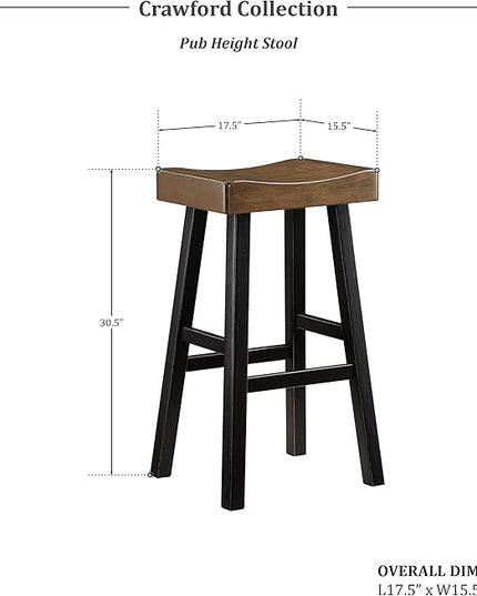 Lexicon Saddle Bar Stools Set of 2 Barstools with Footrest, Armless Dining Chairs for Kitchen Island, Breakfast Nook, Living Room, Pub Height, Black/Brown - LeafyLoom
