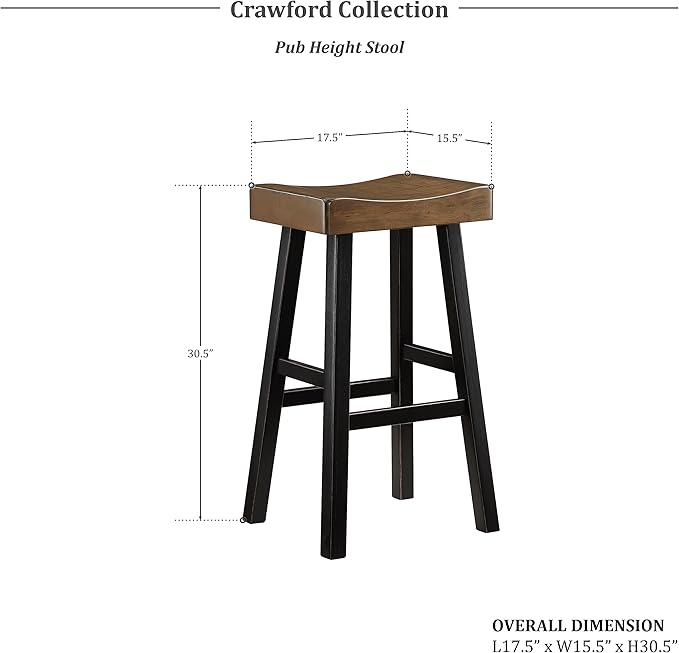 Lexicon Saddle Bar Stools Set of 2 Barstools with Footrest, Armless Dining Chairs for Kitchen Island, Breakfast Nook, Living Room, Pub Height, Black/Brown - LeafyLoom