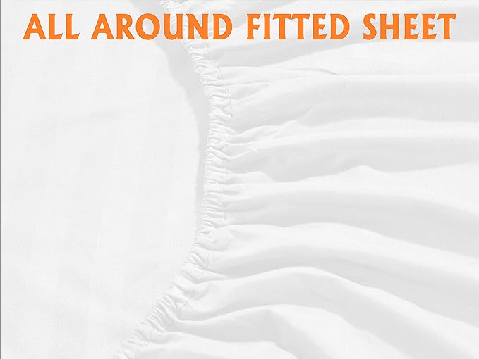 Elegant Comfort Best, Softest, Coziest 6-Piece Sheet Sets! - 1500 Premier Hotel Quality Luxurious Wrinkle Resistant 6-Piece DAMASK STRIPE Bed Sheet Set, Full White - LeafyLoom
