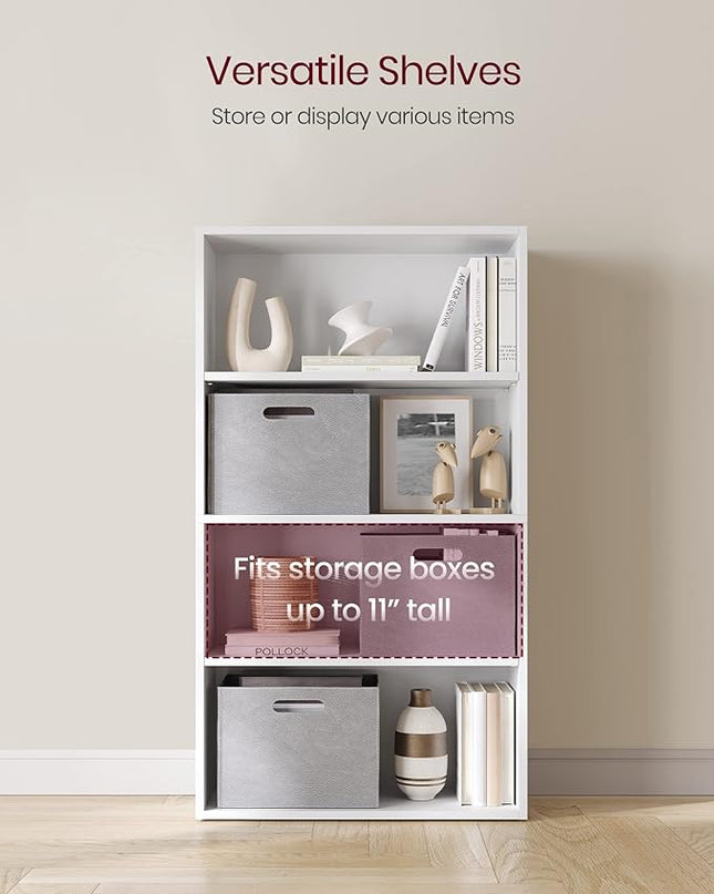 VASAGLE Bookshelf, 23.6 Inches Wide, 4-Tier Open Bookcase with Adjustable Storage Shelves, Floor Standing Unit, Cloud White ULBC164T14 - LeafyLoom