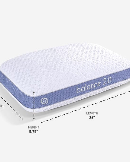 Bedgear Balance Performance Pillow - Size 2.0 - Moisture Wicking Bed Pillow - All Sleep Positions - Medium Firmness Sleeping Pillow - Hypoallergenic, Washable Removable Cover - 20" W x 26" L x 5.75" H - LeafyLoom