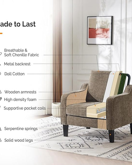 VINGLI Accent Chairs Set of 2 Living Room Chairs Light Brown Reading Chair for Bedroom Scooped Arm Chair Mid Century Modern Accent Chairs Upholstered Comfy Chair for Apartment, Waiting Room - LeafyLoom