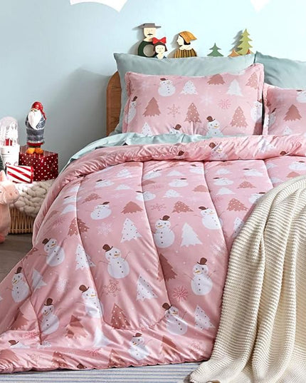 SLEEP ZONE Kids Twin Bedding Comforter Set - Super Cute & Soft Kids Bedding 5 Pieces Set with Comforter, Sheet, Pillowcase & Sham (Pink Snowman) - LeafyLoom