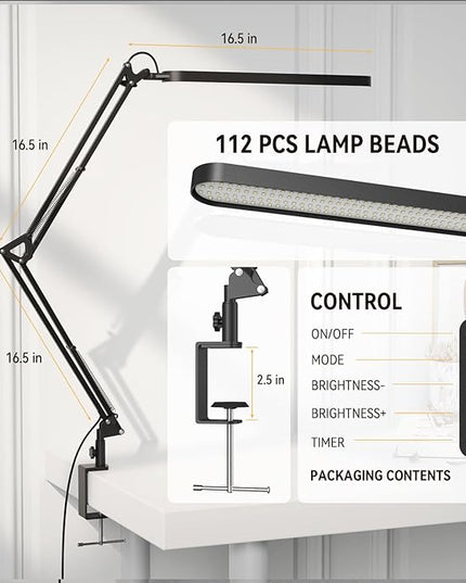SKYLEO Desk Lamp - Desk Light for 31.5" Tall - 5 Color Modes X 11 Brightness Levels - Adjustable Swing Arm - Timmer & Memory Function - 12W Lamp for Desk - Black - LeafyLoom