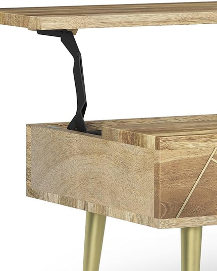 SIMPLIHOME Jager SOLID MANGO WOOD 48 Inch Wide Rectangle Contemporary and Mid century Large Lift Top Coffee Table in Natural, for The Living Room and Family Room - LeafyLoom