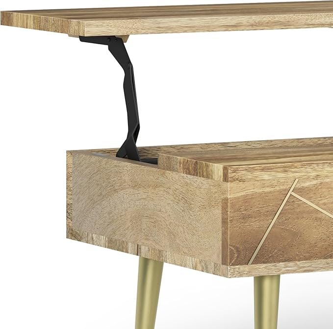 SIMPLIHOME Jager SOLID MANGO WOOD 48 Inch Wide Rectangle Contemporary and Mid century Large Lift Top Coffee Table in Natural, for The Living Room and Family Room - LeafyLoom