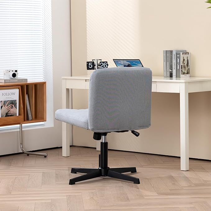 Panana Office Chair Fabric Padded Seat Armless Desk Chair Swivel Computer Task Chair Mid-Back No Wheels Accent Chair (Grey) - LeafyLoom