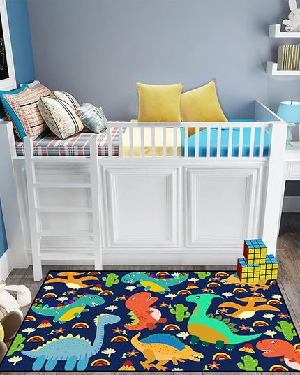 Dinosaur Carpet for Boys Room Dinosaurs Area Rugs Cute Dinosaur Cartoon Carpet Kids Rug Boys Room Rug for Kids Playroom Classroom and Livingroom,Blue 2'5''×4' - LeafyLoom