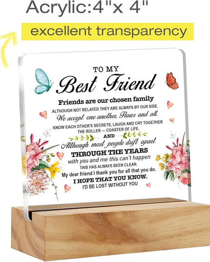 Best Friend Gift Friendship Desk Decor Friends are Our Chosen Family Acrylic Desk Plaque Sign with Wood Stand Home Office Table Desk Sign Keepsake - LeafyLoom