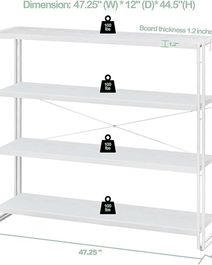 HCHQHS Bookshelf, 4-Tier Industrial Bookcase, White Open Book Shelf, Freestanding Tall Bookshelves with Metal Frame - LeafyLoom