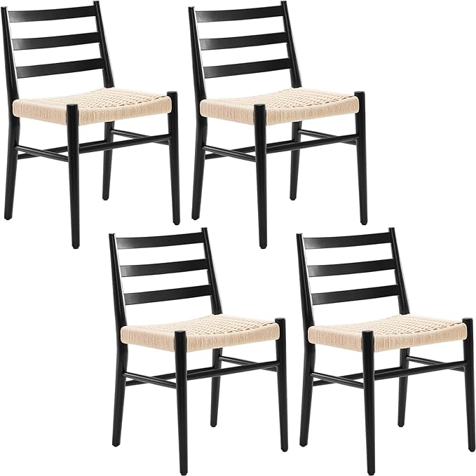 STARY Wood Rattan Dining Room Chairs Set of 2 with Comfortable Woven Seat, Fully assembled, New Black - Set of 4 - LeafyLoom
