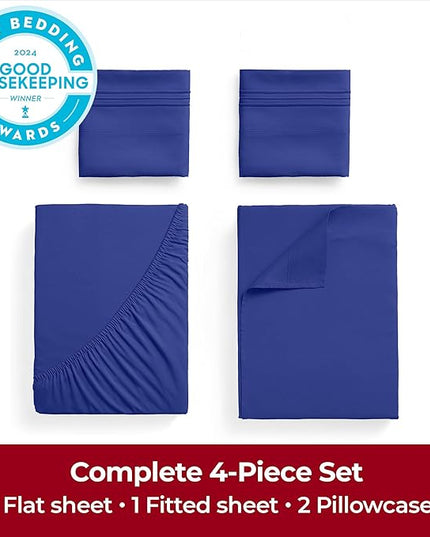 Mellanni Extra Deep King Sheets - 4 PC Iconic Collection Bedding Sheets & Pillowcases - Hotel Luxury, Ultra Soft, Cooling Bed Sheets - Extra Deep Pocket up to 21 inch (King, Royal Blue) - LeafyLoom