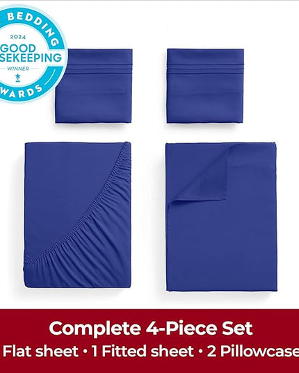 Mellanni Queen Sheets Set - 4 PC Iconic Collection Bedding Sheets & Pillowcases - Hotel Luxury, Extra Soft, Cooling Bed Sheets - Deep Pocket up to 16 inch (Queen, Royal Blue) - LeafyLoom