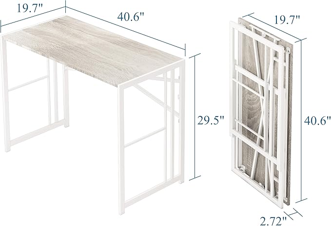 EMODA Folding Computer Desk 40 inch, No Assembly Needed Home Office Table Study Writing Gaming Desk, Beige - LeafyLoom