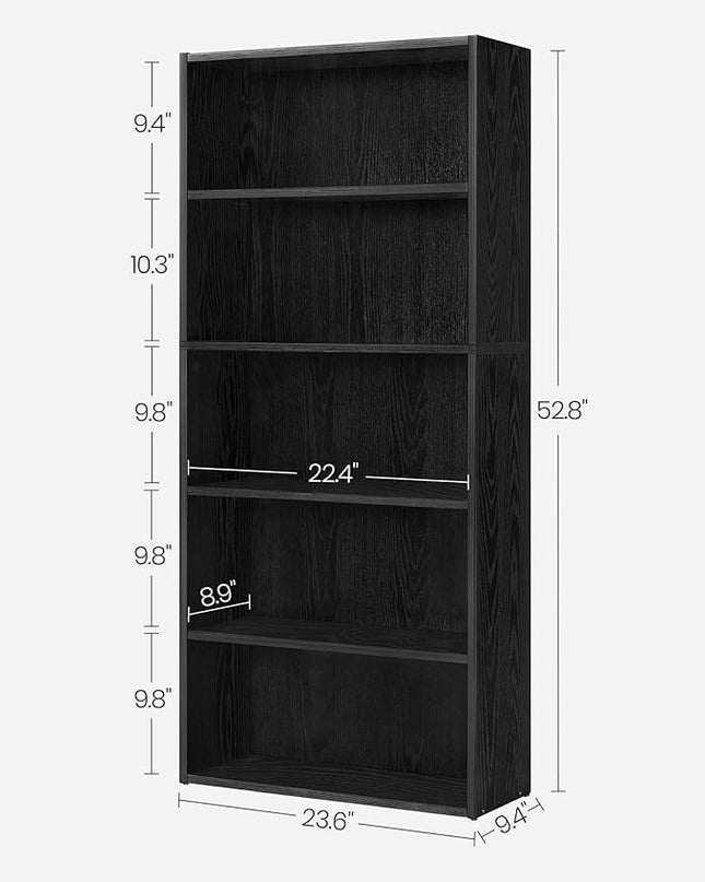 VASAGLE Bookshelf, 23.6 Inches Wide, 5-Tier Open Bookcase with Adjustable Storage Shelves, Floor Standing Unit, Ebony Black ULBC165T56 - LeafyLoom