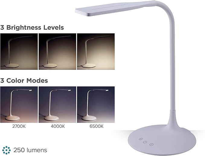 BLACK+DECKER VLED1819-BD Battery LED Desk Lamp, Dimmable with Adjustable Color Temperature, 4 Hour Battery Life, Rechargeable, Eco Friendly, White - LeafyLoom