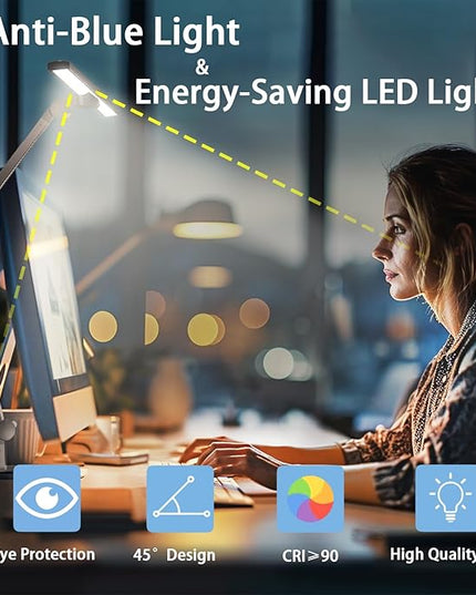 Desk Lamps for Home Office,3 Light Bars LED 4 Color Modes & 5 Brightness Table Lamp,24W Auto Off Timer Memory Function Drafting Desk Light with Clamp,Eye-Friendly Workbench Architect - LeafyLoom