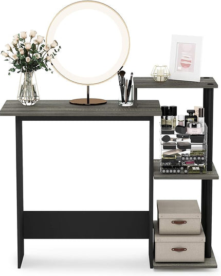 Furinno Efficient Home Laptop Notebook Computer Desk with Square Shelves, French Oak Grey/Black - LeafyLoom