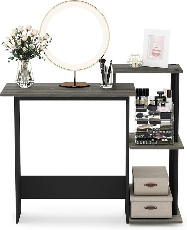 Furinno Efficient Home Laptop Notebook Computer Desk with Square Shelves, French Oak/Black - LeafyLoom