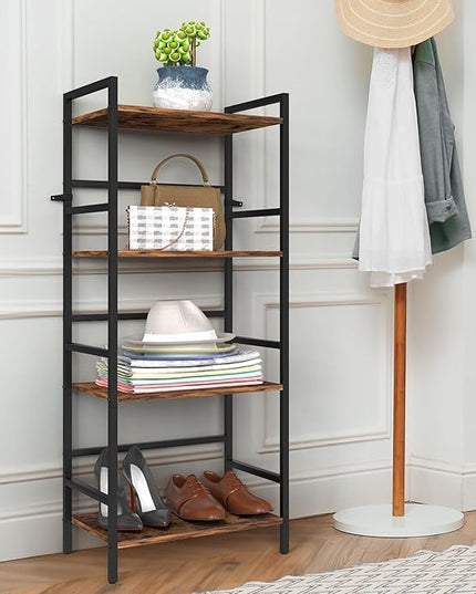 CADUKE Bookcase 4 Tier Bookshelf with Storage Industrial Open Etagere Bookcase Wood Metal Book Shelf Stand Brown Bookshelves for Living Room Bedroom Office - LeafyLoom