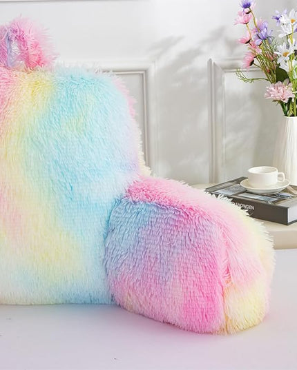 Aimuan Reading Pillow Bed Rest Pillow with Arms Rabbit Fur Cushion for Adults Teens Incline Rest Sitting up & Sleeping Snoring Pillow with Pregnancy Lumbar Back Support (Standard, Light-pink) - LeafyLoom