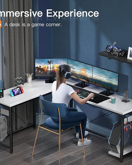 Coleshome 66" L Shaped Gaming Desk, L Shaped Desk, Computer Desk, Gaming Desk, Writing Desk, Home Office Desk, White - LeafyLoom