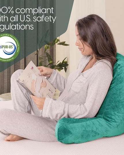 Milliard Reading Pillow with Shredded Memory Foam, Large Adult Backrest with Arms, Back Support for Sitting Up in Bed with Washable Cover (Sit up Pillow) Teal - LeafyLoom