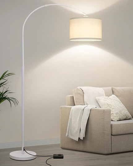 Seaside village Standing Lamp for Living Room, Dimmable Arc Floor Lamp with White Adjustable Hanging Shade, Modern Pole Lamp Tall Reading Light for Bedroom, Over Couch, Office, 9W LED Bulb Included - LeafyLoom