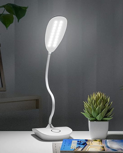 DEEPLITE Battery Operated Desk Lamp, LED Desk Light 3 Lighting Modes Stepless Dimming, Table Lamp 5W Touch Control Eye Caring, Flexible Gooseneck, Portable Reading Light for Dorm Study Office Bedroom - LeafyLoom