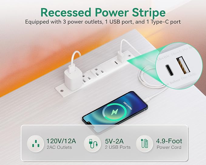 AODK 63 inch Small Computer Desk with Power Outlet for Small Spaces Home Office Student Laptop PC Writing Desks with Storage Bag Headphone Hook, White - LeafyLoom