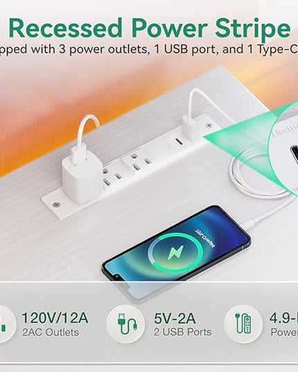 AODK 48 inch Small Computer Desk with Power Outlet for Small Spaces Home Office Student Laptop PC Writing Desks with Storage Bag Headphone Hook, White - LeafyLoom
