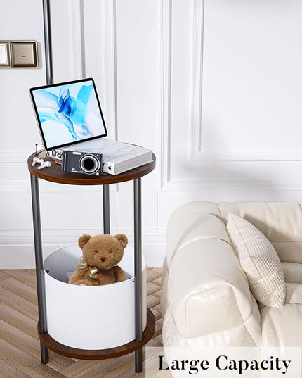 Lightdot 57IN Floor Lamp with Shelves, Mid Century Modern Standing Lamps with Bulb and Storage Bag Included, Black Pole End Table with Lamp Attached for Living Room Bedroom - LeafyLoom