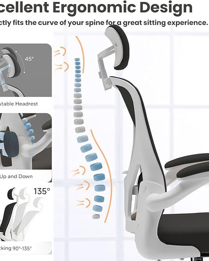 Ergonomic Office Chair - Comfy Desk Chairs with Wheels and Arms, 500LB Heavy Duty Mesh Computer Chairs with Comfortable Head Lumbar Back Support for Office, Bedroom, Study and College Dorm - LeafyLoom