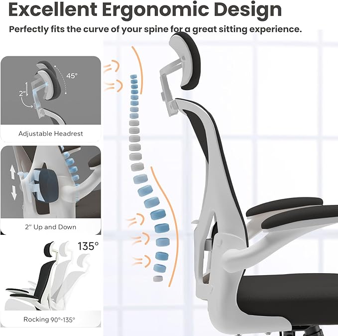 Ergonomic Office Chair - Comfy Desk Chairs with Wheels and Arms, 500LB Heavy Duty Mesh Computer Chairs with Comfortable Head Lumbar Back Support for Office, Bedroom, Study and College Dorm - LeafyLoom