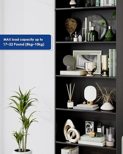 FOTOSOK 6-Tier Open Bookcase and Bookshelf, Freestanding Display Storage Shelves Tall Bookcase for Bedroom, Living Room and Office, Black - LeafyLoom