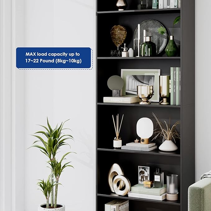 FOTOSOK 6-Tier Open Bookcase and Bookshelf, Freestanding Display Storage Shelves Tall Bookcase for Bedroom, Living Room and Office, Black - LeafyLoom