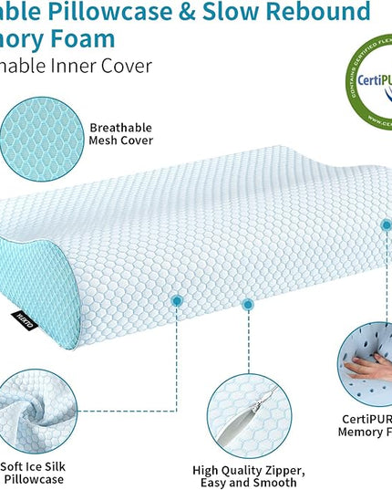 Memory Foam Pillows Neck Pillow Bed Pillow for Sleeping Ergonomic Cervical Pillow Orthopedic Contour Pillow for Side Back Stomach Sleeper - LeafyLoom