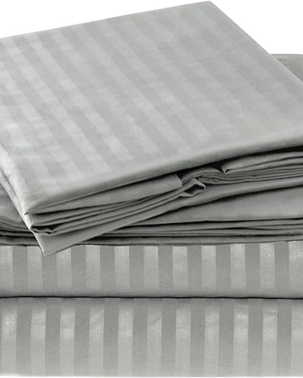 Mellanni Queen Sheets Set - 4 PC Iconic Collection Bedding Sheets & Pillowcases - Hotel Luxury, Extra Soft, Cooling Bed Sheets - Deep Pocket up to 16 inch (Queen, Striped Gray/Silver) - LeafyLoom