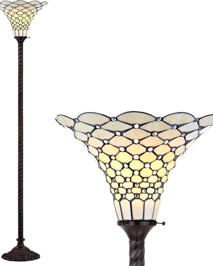 JONATHAN Y JYL8007A White Tiffany-Style 70" Torchiere LED Floor Lamp, Tiffany, Traditional, Art Nouveau Style, Office, Living Room, Family Room, Dining Room, Bedroom, Hallway, Foyer, Bronze - LeafyLoom
