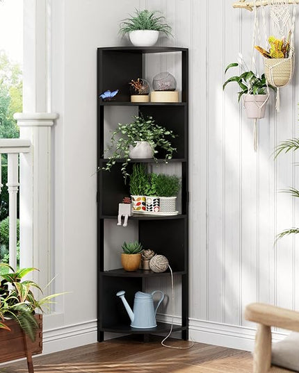 YITAHOME 6-Tier Corner Shelf, 68.8" Tall Modern Free Standing Zigzag Corner Bookshelf, 6 Shelf Display Corner Bookcase Open Small Book Shelves for Living Room, Home Office, Small Space, Black - LeafyLoom
