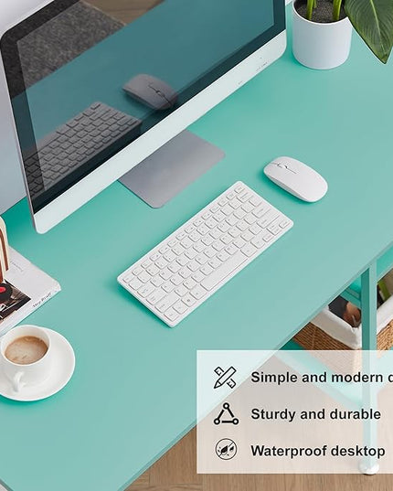 VECELO 43 Inch Computer Desk Writing Study Work Office Table Modern desk with shelves wooden desk for Home Bedroom,Blue Desk - LeafyLoom
