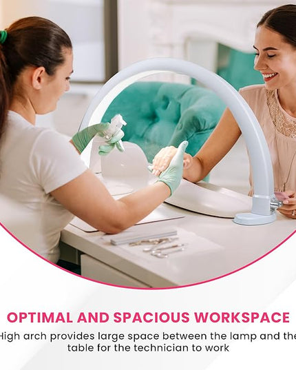 Half-Moon Nail Desk Lamp for Professionals, 3360 Lumen Led Light for Nails, Perfect Led Manicure Desk Lamp | Tattoo Light | Lash Tech Light | Manicure Light Led (White) (Two Knobs) - LeafyLoom