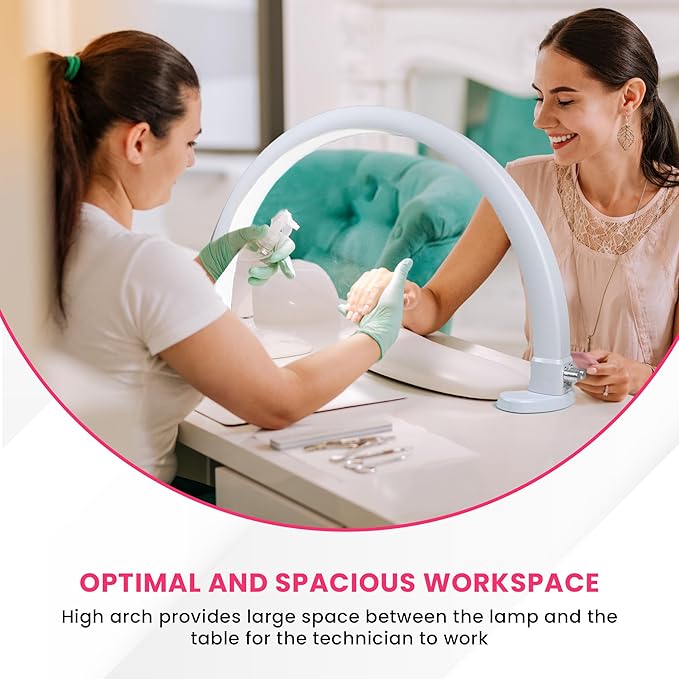 Half-Moon Nail Desk Lamp for Professionals, 3360 Lumen Led Light for Nails, Perfect Led Manicure Desk Lamp | Tattoo Light | Lash Tech Light | Manicure Light Led (White) (Two Knobs) - LeafyLoom