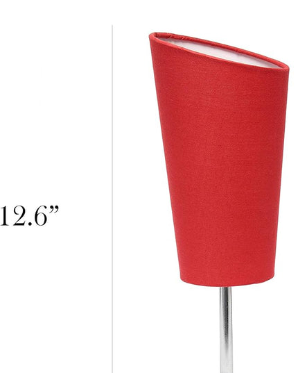 Simple Designs LT2061-RED Mini Chrome Angled Fabric Shade Table Lamp, Red - LeafyLoom
