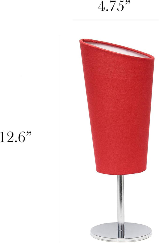 Simple Designs LT2061-RED Mini Chrome Angled Fabric Shade Table Lamp, Red - LeafyLoom