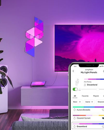 Nanoleaf Shapes Triangles and Mini Triangles WiFi and Thread Smart RGBW LED Dimmable Gaming and Home Decor Wall Lights Smarter Kit (17 Pack) NANOLEAF