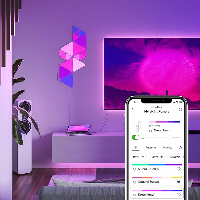 Nanoleaf Shapes Triangles and Mini Triangles WiFi and Thread Smart RGBW LED Dimmable Gaming and Home Decor Wall Lights Smarter Kit (17 Pack) NANOLEAF