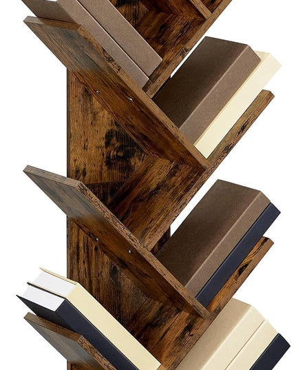 VASAGLE Tree Bookshelf, 9-Tier Bookcase, Large Bookshelf, Space-Saving Corner Shelf, Book Tree, Holds Books, CDs, Games, for Bedroom, Living Room, Home Office, Rustic Brown ULBC11BX - LeafyLoom